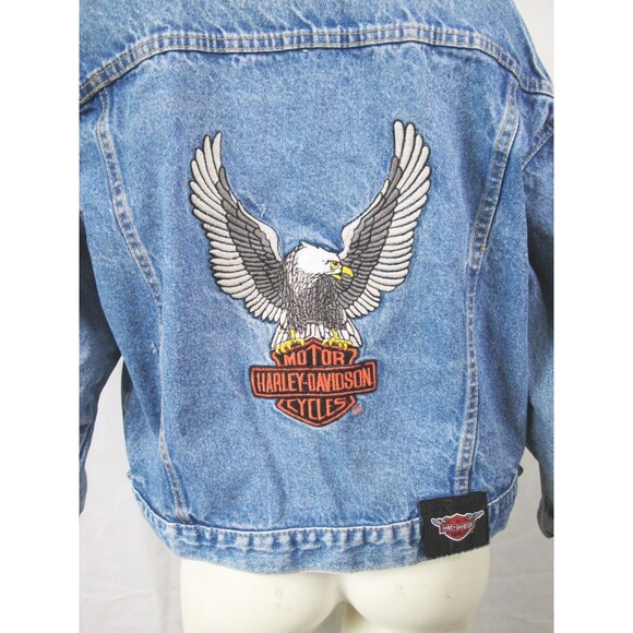 VTG 80s Harley-Davidson Motorcycles Women M 12-14 Eagle Embroidered Denim Jacket - Picture 3 of 10